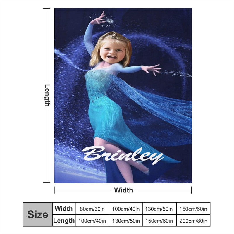 Aperturee - Blue Dressed Ice Magic Princess Custom Photo Blanket