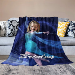 Aperturee - Blue Dressed Ice Magic Princess Custom Photo Blanket