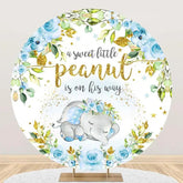 Aperturee - Blue Elephant Floral Gold Round Baby Shower Backdrop