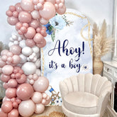 Aperturee - Blue Floral Ahoy Its A Boy Baby Shower Arch Backdrop