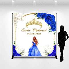 Aperturee - Blue Floral Crown Custom Name Quinceanera Backdrop