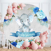 Aperturee - Blue Floral Elephant Boy Baby Shower Backdrop