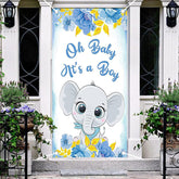 Aperturee - Blue Floral Elephant Boys Baby Shower Door Cover