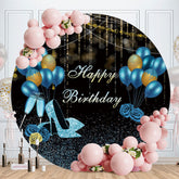 Aperturee - Blue Glitter And Gold Bokeh Round Birthday Backdrop
