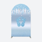 Aperturee - Blue Glitter Footprints Baby Shower Arch Backdrop