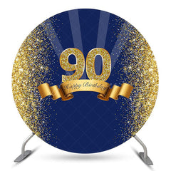 Aperturee Blue Glitter Gold Round Happy 90th Birthday Backdrop