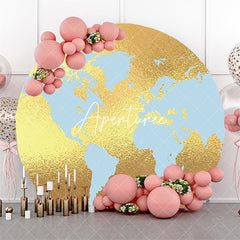 Aperturee - Blue Gold Earth Panorama Round Birthday Backdrop