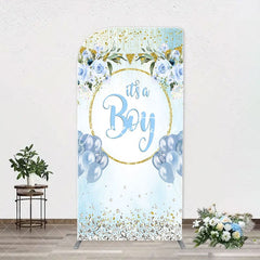 Aperturee - Blue Gold Floral Its A Boy Baby Shower Arch Backdrop