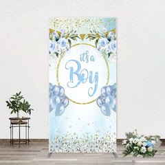 Aperturee - Blue Gold Floral Its A Boy Baby Shower Arch Backdrop