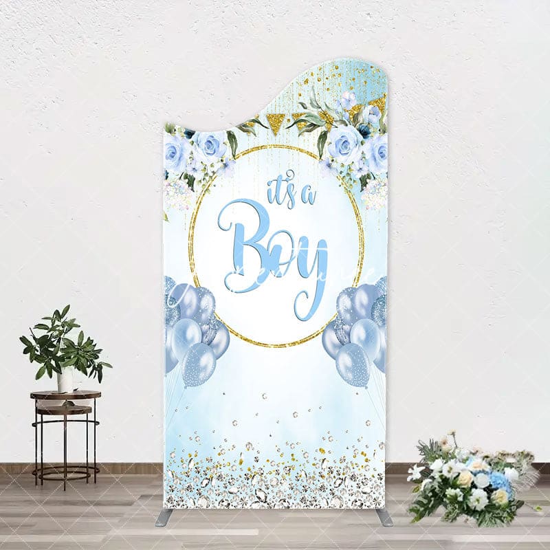 Aperturee - Blue Gold Floral Its A Boy Baby Shower Arch Backdrop