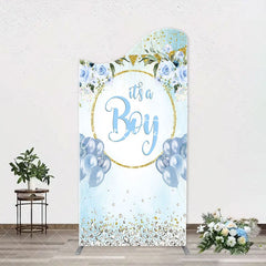 Aperturee - Blue Gold Floral Its A Boy Baby Shower Arch Backdrop