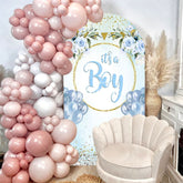 Aperturee - Blue Gold Floral Its A Boy Baby Shower Arch Backdrop