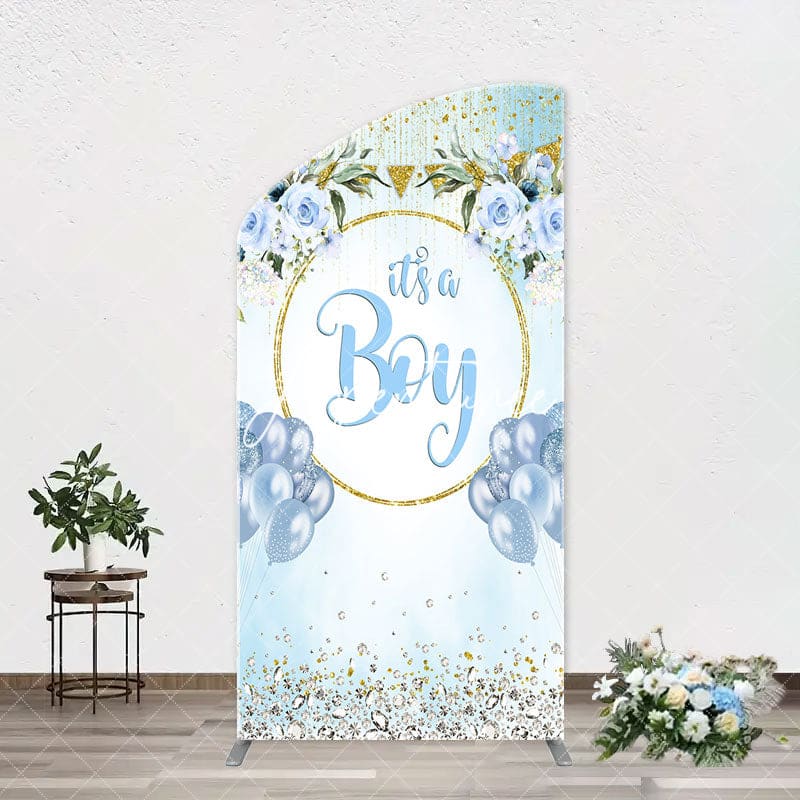 Aperturee - Blue Gold Floral Its A Boy Baby Shower Arch Backdrop