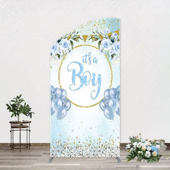 Aperturee - Blue Gold Floral Its A Boy Baby Shower Arch Backdrop