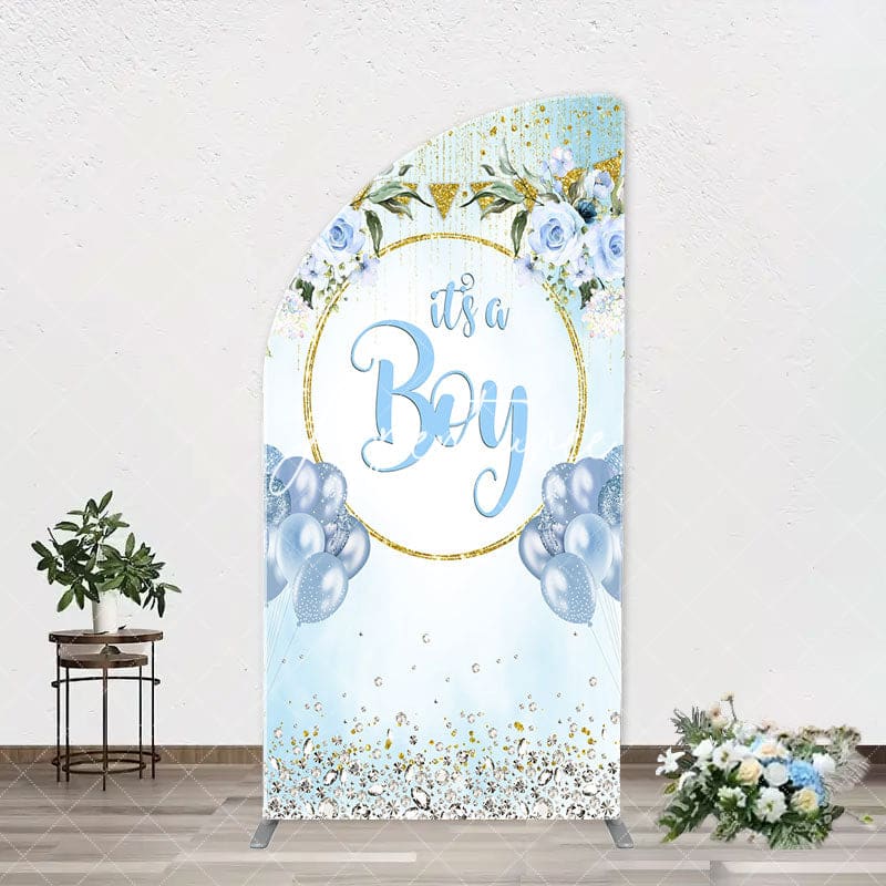 Aperturee - Blue Gold Floral Its A Boy Baby Shower Arch Backdrop