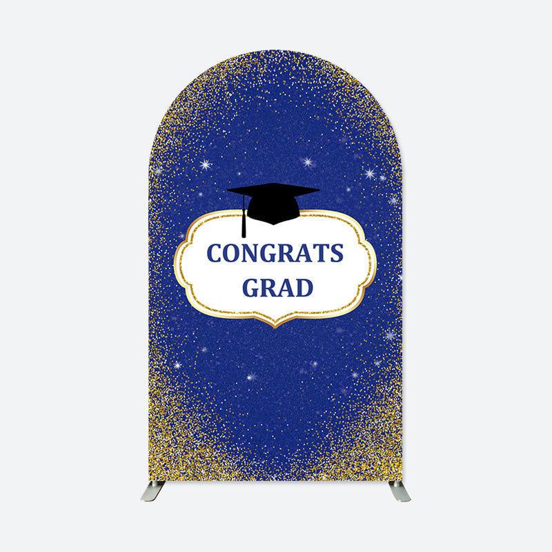 Aperturee - Blue Gold Glitter Cap Congrats Grad Arch Backdrop