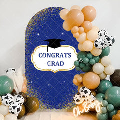 Aperturee - Blue Gold Glitter Cap Congrats Grad Arch Backdrop