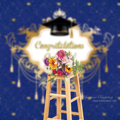 Aperturee - Blue Gold Hat Congrats Grad Photoshoot Backdrop