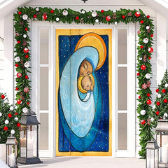 Aperturee - Blue Gold Holy Woman Baby Merry Christmas Door Cover