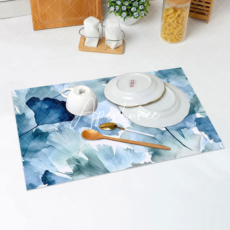 Aperturee - Blue Green Water Color Leaves Set Of 4 Placemats