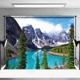Aperturee - Blue Lake Green Trees And Snowy Mountains Backdrop