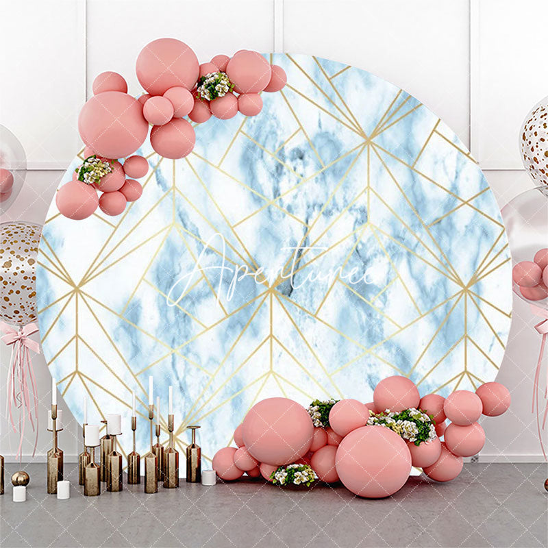 Aperturee - Blue Marble Texture Golden Round Birthday Backdrop