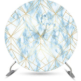 Aperturee - Blue Marble Texture Golden Round Birthday Backdrop