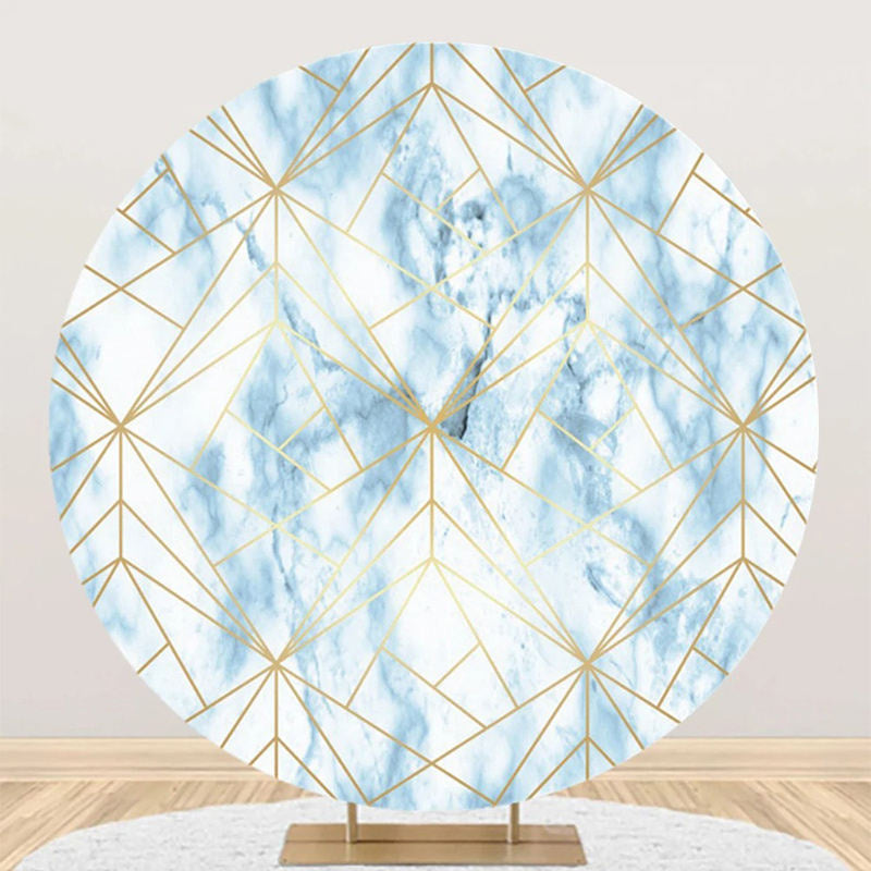 Aperturee - Blue Marble Texture Golden Round Birthday Backdrop
