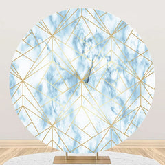 Aperturee - Blue Marble Texture Golden Round Birthday Backdrop