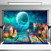 Aperturee - Blue Moon Bat Candle Halloween Photography Backdrop