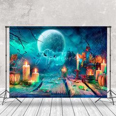 Aperturee - Blue Moon Bat Candle Halloween Photography Backdrop