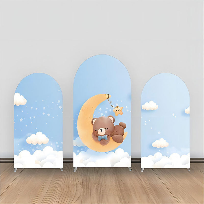 Aperturee - Blue Moon Clouds Bear Baby Shower Arch Backdrop Kit