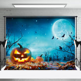 Aperturee - Blue Moon Pumpkin Photo Backdrop Halloween Decor