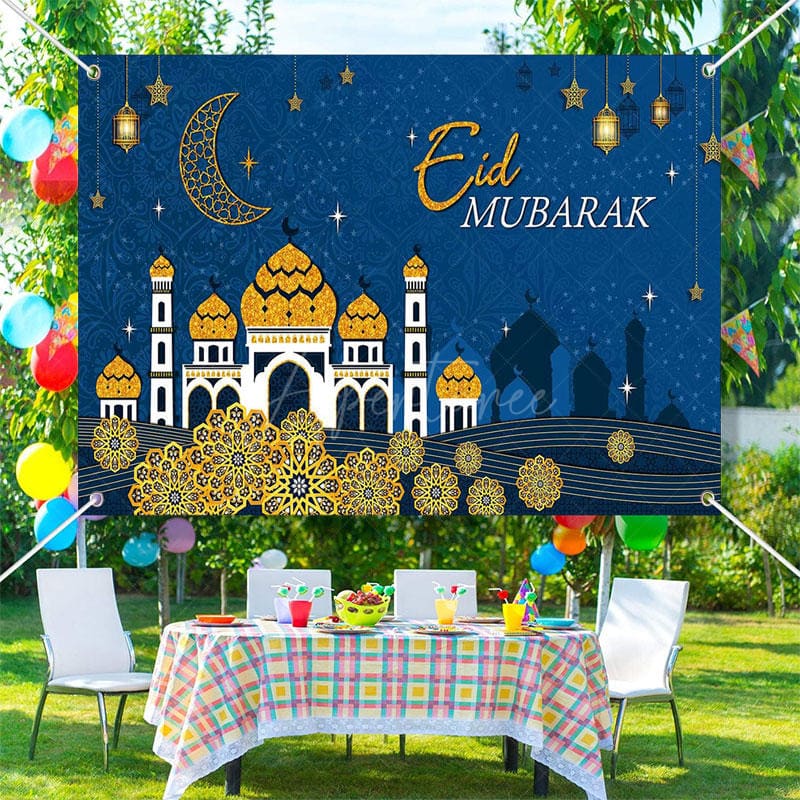 Aperturee - Blue Night Cultural Palace Flower Eid Mubarak Backdrop