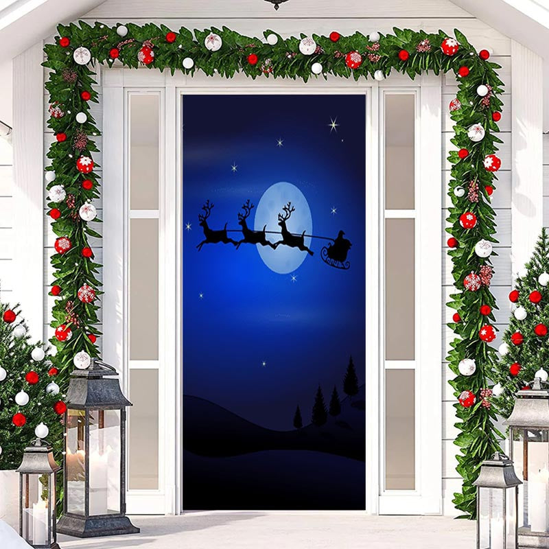 Aperturee - Blue Night Santa Claus Elk Christmas Door Cover