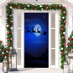 Aperturee - Blue Night Santa Claus Elk Christmas Door Cover