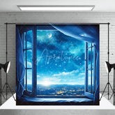 Aperturee - Blue Night Starry Quiet Town Window Backdrop