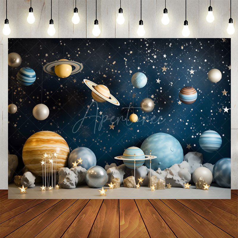 Aperturee - Blue Outer Space Cosmic Planet Birthday Backdrop