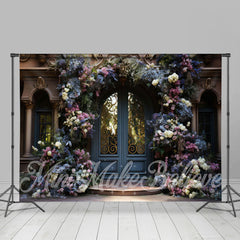 Aperturee - Blue Palace Door Floral Vine Arch Flower Backdrop