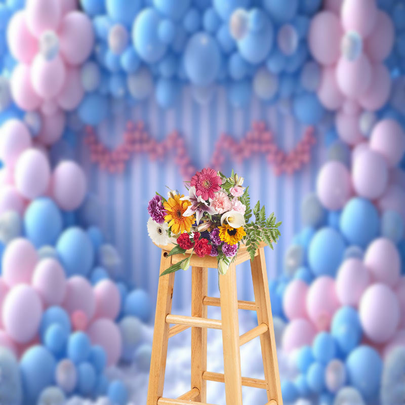 Aperturee - Blue Pink Balloon Stripe Wall Photography Backdrop