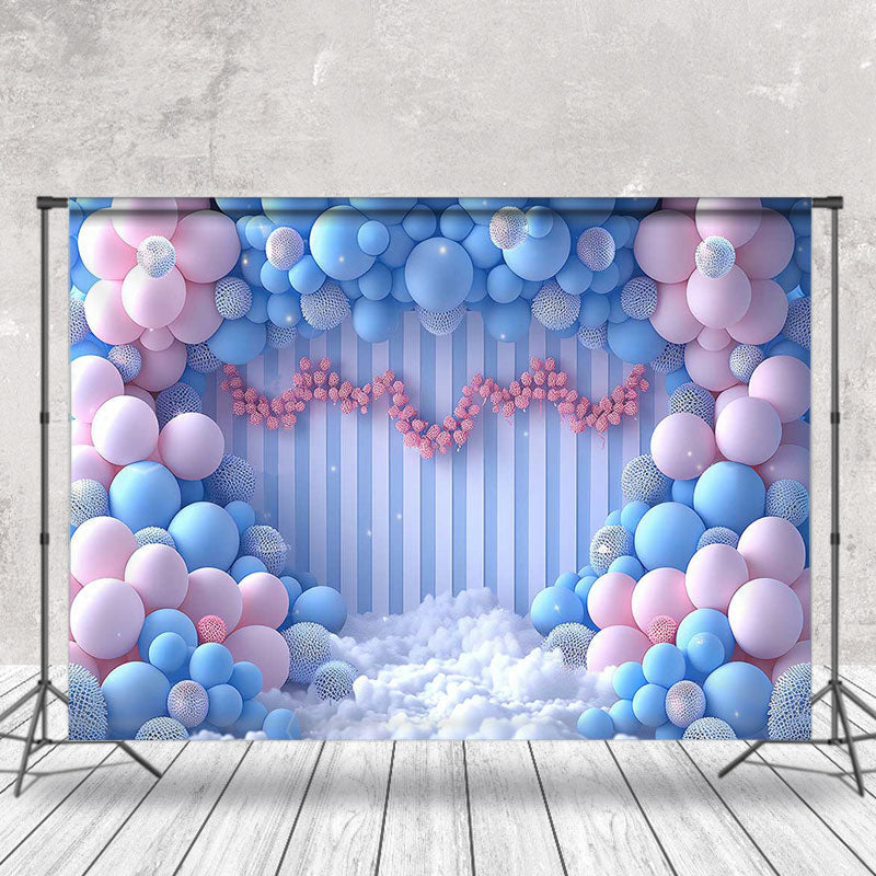 Aperturee - Blue Pink Balloon Stripe Wall Photography Backdrop