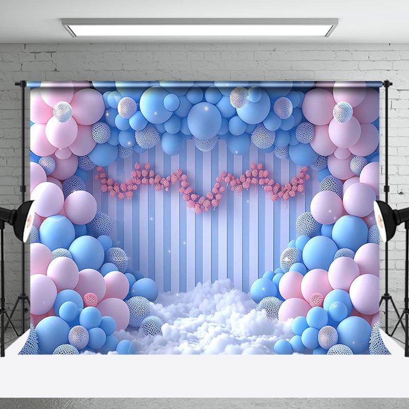 Aperturee - Blue Pink Balloon Stripe Wall Photography Backdrop