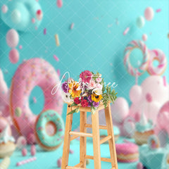 Aperturee - Blue Pink Candyland Donuts Backdrop For Cake Smash