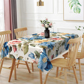 Aperturee - Blue Pink Floral Green Leaves Rectangle Tablecloth