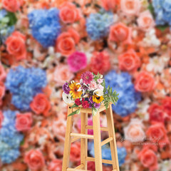 Aperturee - Blue Pink Floral Wedding Photo Booth Background