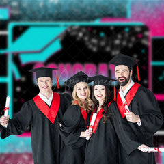 Aperturee - Blue Pink Glitter Congrats Grad Photography Backdrop
