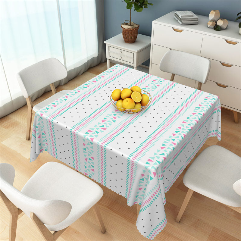 Aperturee - Blue Pink Triangle Black Dots Stripes Tablecloth