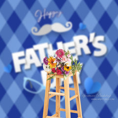 Aperturee - Blue Plaid Glasses Happy Fathers Day Backdrop For Photo