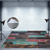 Aperturee - Blue Red Black Paint Brown Old Wood Rubber Floor Mat