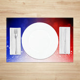 Aperturee - Blue Red Bokeh Fabric Dining Set Of 4 Placemats